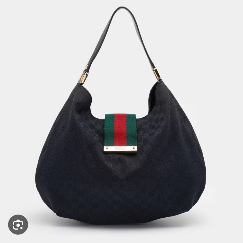 Gucci GG Black Canvas and Leather Web Hobo Bag Medium